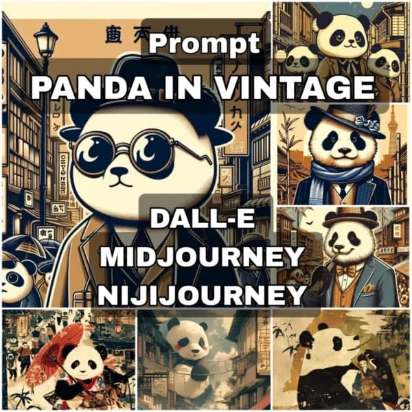 Panda in Vintage for DALL-E, Midjourney, Nijijourney