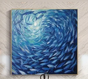 An oil painting of a beautiful blue ocean 3D prompt