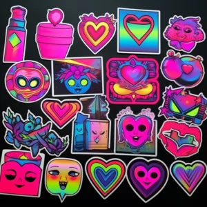 Midjourney Prompt for Neon Planner Stickers