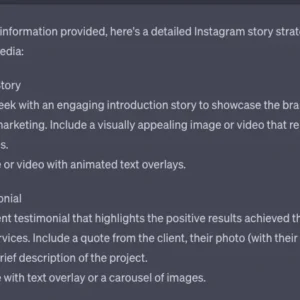 ChatGPT prompt for creating Instagram Story Ideas with Content